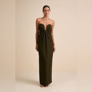 NWT Lulus Thula Dark Olive Cutout U-Bar Column Maxi Dress